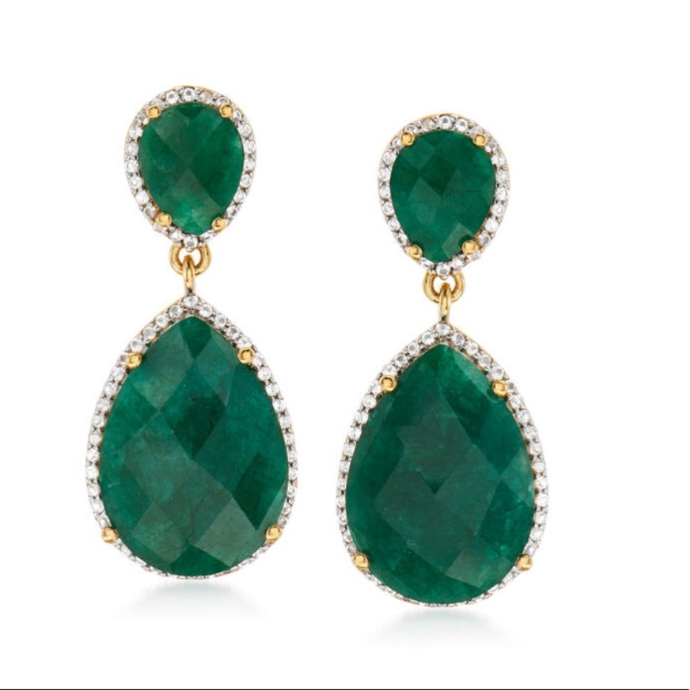 Ross Simmons Emerald & White Topaz Drop Earrings